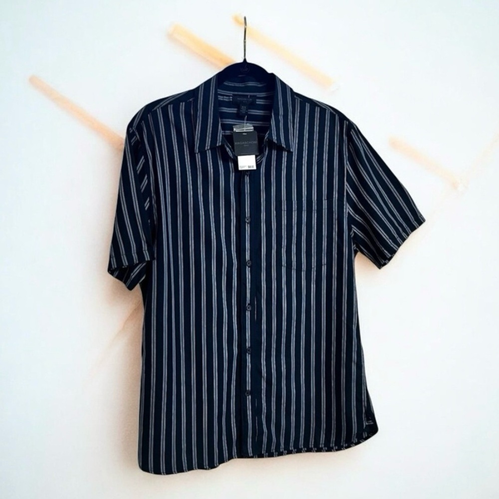 Magaschoni Men's Shirt Size M Short Sleeves Button‎ Up Cotton Lyocell Blend New